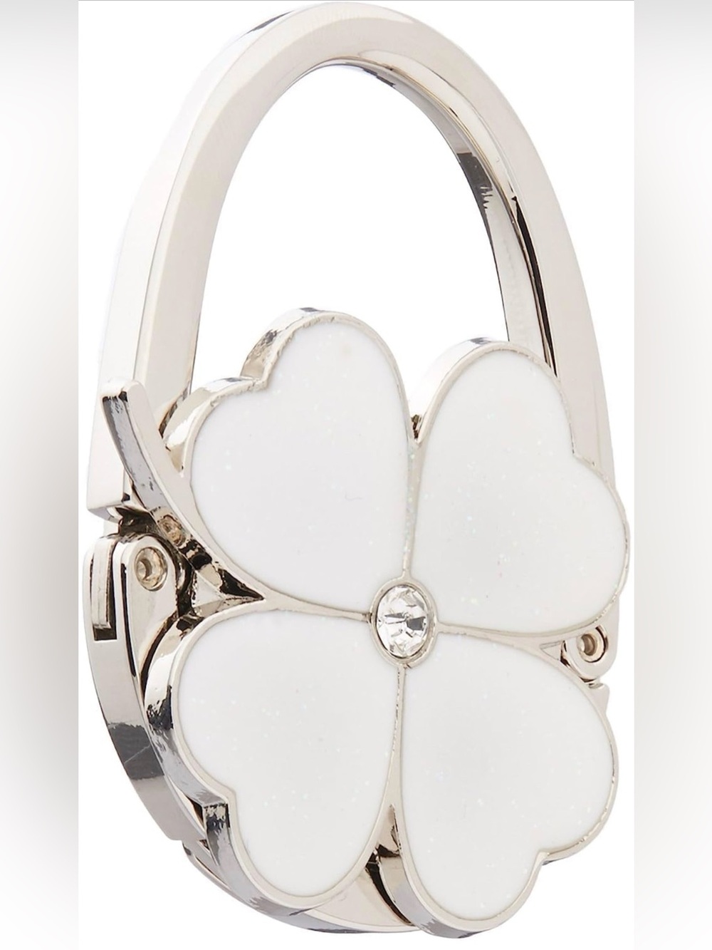White hear shaped foldable lucky clover purse hook EUC